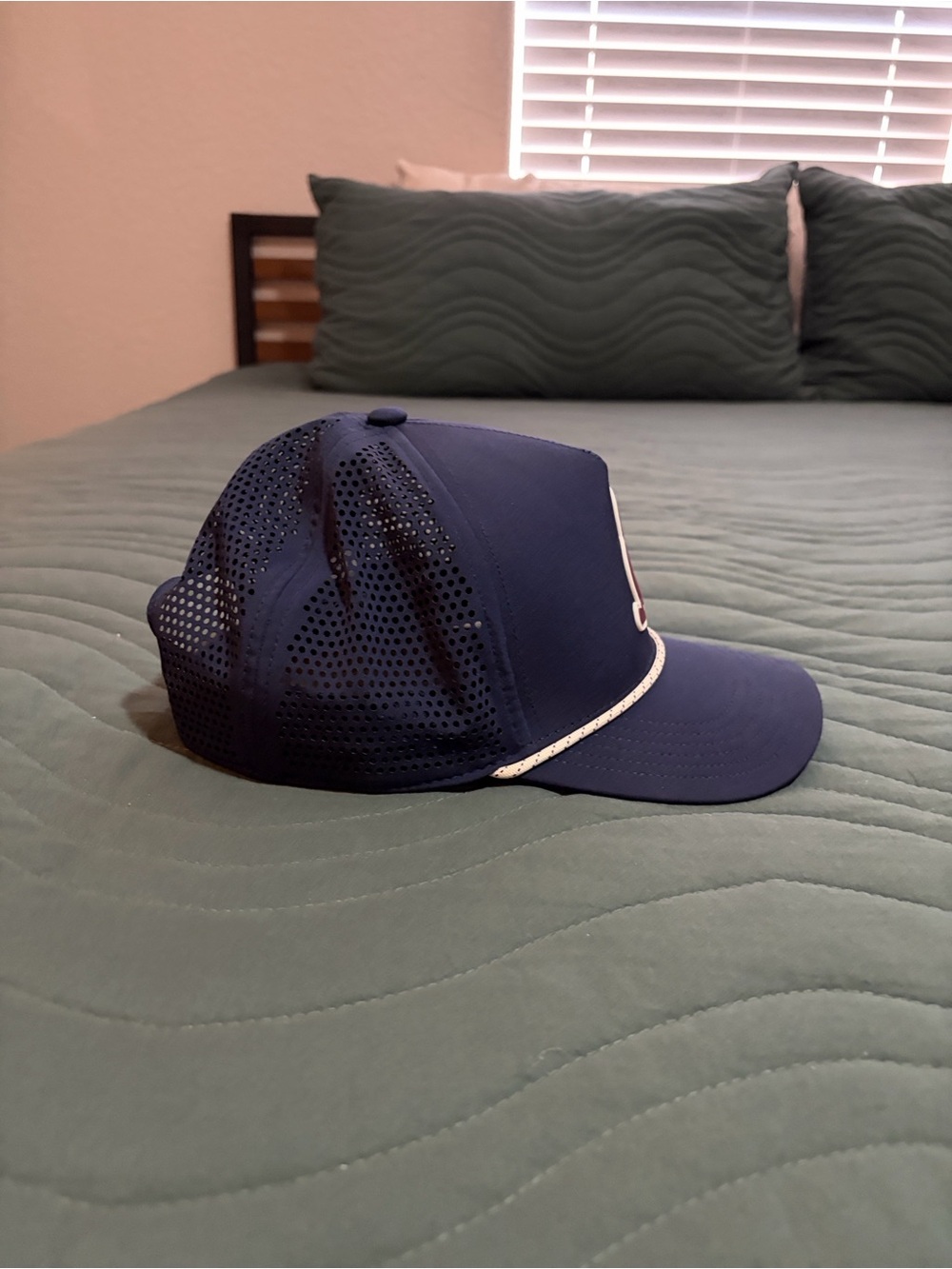 Navy Rope-Trim Trucker Hat with Script Patch - Picture 4 of 4